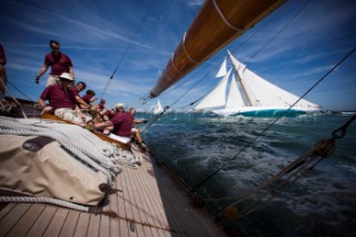 Onboard Tuiga at the Westward Cup 2010. Cross tack Mariquita.