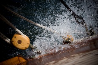 Onboard Tuiga at the Westward Cup 2010. Blocks splash on the leeward rail.