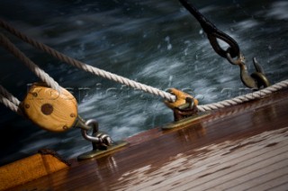 Onboard Tuiga at the Westward Cup 2010. Blocks splash on the leeward rail.