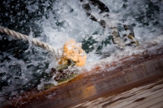 Onboard Tuiga at the Westward Cup 2010. Blocks splash on the leeward rail.