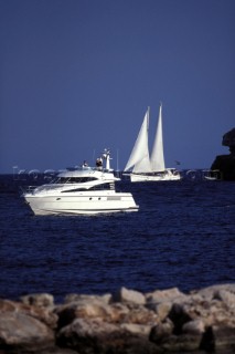 Fairline Powerboat and sailing yacht inshore