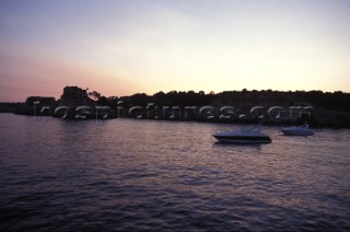 Fairline Targa 48 at sunset.