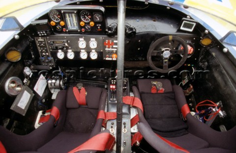 Inside the cockpit of a Class 1 Offshore Powerboat