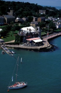 Yacht on mooring off the Royal Yacht Squadron, Cowes, Isle of Wight