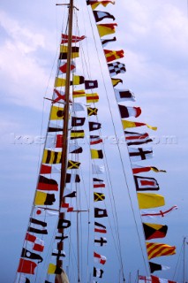 Detail of yacht dressed in colours at the Trafalgar 200 celebrations in 2005