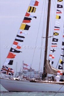 A yacht dressed in colours at the Trafalgar 200 celebrations in 2005