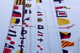 Detail of yacht dressed in colours at the Trafalgar 200 celebrations in 2005