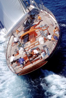 Aerial view of classic yacht Antonisa