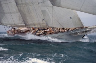 Classic maxi superyacht schooner Adela helmed by Dennis Conner