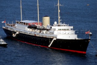 The Royal motor yacht Britannia moored in the Solent, UK