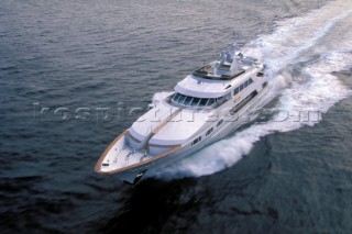 Cruising superyacht at speed