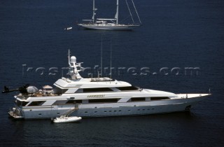 Superyacht Shamwari and sailing yacht at anchor