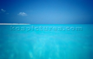 Idyllic blue paradise on the surface of the water level in Venezuela, also showing sky