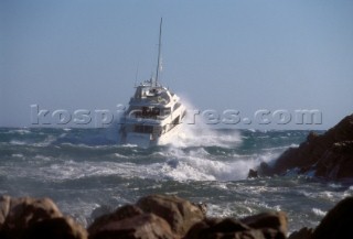 Superyacht My Way in rough seas. Porto Cervo, Sardinia