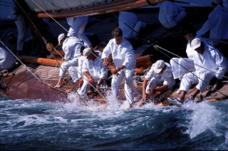 Crew on classic yacht Lady Anne get wet feet