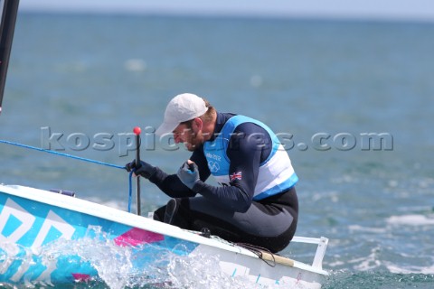 WEYMOUTH ENGLAND  AUGUST 5th Ben Ainslie of Great Britain wins Gold Medal in the Mens Finn sailing d