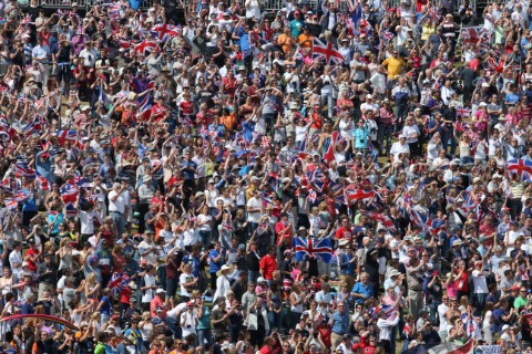 WEYMOUTH ENGLAND  AUGUST 5th Ben Ainslie of Great Britain wins Gold Medal in the Mens Finn sailing d