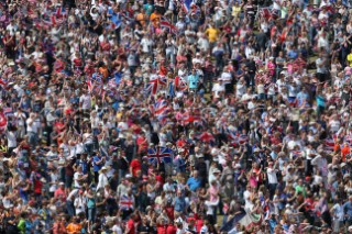 WEYMOUTH, ENGLAND - AUGUST 5th: Ben Ainslie of Great Britain wins Gold Medal in the Mens Finn sailing dinghy class at the London 2012 Olympic Games at Weymouth Harbour on August 5th, 2012 in Weymouth, England. (©Kos Picture Source/Getty Images)