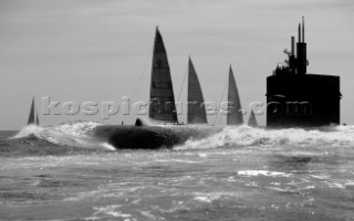 Maxi Yacht Rolex Cup 2001. Porto Cervo, Sardinia. American submarine (possibly a Los Angeles class fast attack sub) submerging.