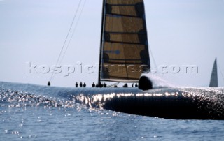 Maxi Yacht Rolex Cup 2001. Porto Cervo, Sardinia. American submarine (possibly a Los Angeles class fast attack sub) submerging.