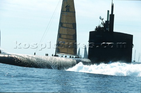 Maxi Yacht Rolex Cup 2001 Porto Cervo Sardinia American submarine possibly a Los Angeles class fast 