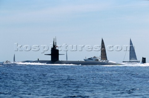 Maxi Yacht Rolex Cup 2001 Porto Cervo Sardinia American submarine possibly a Los Angeles class fast 