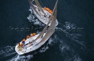 Rolex Commodores Cup 1996. The Solent, Cowes, Isle of Wight, UK. Three boat teams from around the world compete for the coveted RORC trophy. The event is hosted by the Royal Yacht Squadron.