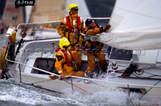 Rolex Fastnet Race 2001. The Solent, Cowes, Isle of Wight, UK. Organised by the RORC, the race starts in Cowes, rounds the famous Fastnet Lighthouse in Ireland, with a finish in Plymouth, UK.