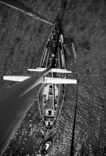 Elevated view of a man lying on a yacht.