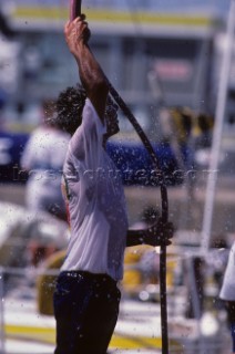 Crew using a hose