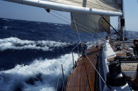 Nautor Swan boat sailing in waves