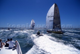 Whitbread 60 EF Language skippered by Paul Cayard racing in the Whitbread Round the World Race now known as the Volvo Ocean Race