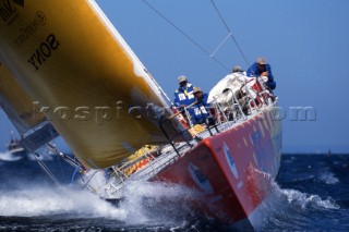 Whitbread 60 EF Language skippered by Paul Cayard racing in the Whitbread Round the World Race now known as the Volvo Ocean Race