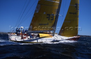 Whitbread 60 EF Language skippered by Paul Cayard racing in the Whitbread Round the World Race now known as the Volvo Ocean Race