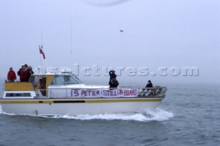 Spectators chase Peter Blake during the Whitbread Round the World Race 1981 now known as the Volvo Ocean Race