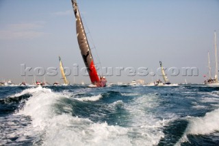 PORTSMOUTH, UNITED KINGDOM - JUNE 2: Pirates of the Caribean make a clean start and catch the first Zepher of wind among the spectator fleet The Volvo fleet leave Portsmouth and sail through the Solent on Leg 8 of the Volvo Ocean Race 2005-2006 around the United Kingdom to Rotterdam, Holland. The overall event has already been won by Mike Sanderson on ABN AMRO ONE with two legs remaining.