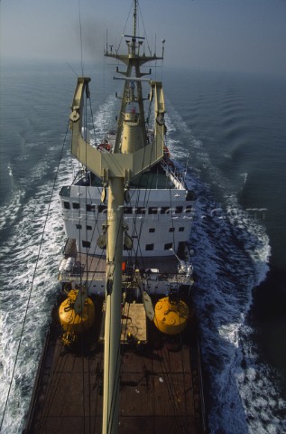 Noboard the Trinity House support vessel Patricia Aerial masthead view from the crows nest underway