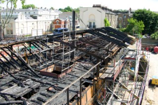 GREENWICH, ENGLAND - MAY 23rd:  First pictures of the fire damage below deck onboard the Cutty Sark, the worlds last remaining Tea Clipper ship, after it was destroyed by fire on May 21st 2007. Police forensic teams continue to investigate the cause. The Cutty Sark Restoration Trust will raise money to rebuild the ship.