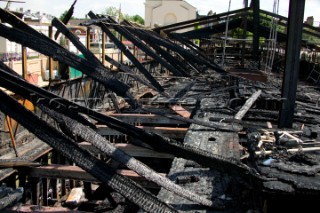 GREENWICH, ENGLAND - MAY 23rd:  First pictures of the fire damage below deck onboard the Cutty Sark, the worlds last remaining Tea Clipper ship, after it was destroyed by fire on May 21st 2007. Police forensic teams continue to investigate the cause. The Cutty Sark Restoration Trust will raise money to rebuild the ship.