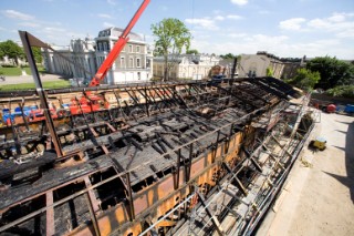 GREENWICH, ENGLAND - MAY 23rd:  First pictures of the fire damage below deck onboard the Cutty Sark, the worlds last remaining Tea Clipper ship, after it was destroyed by fire on May 21st 2007. Police forensic teams continue to investigate the cause. The Cutty Sark Restoration Trust will raise money to rebuild the ship.