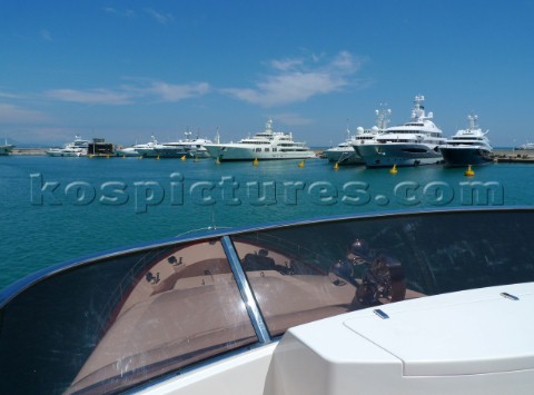 Superyachts moored in Antibes in the Mediterranean