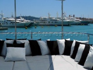 Superyachts moored in Antibes in the Mediterranean