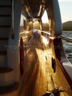 Superyacht walkway at sunset in the Mediterranean