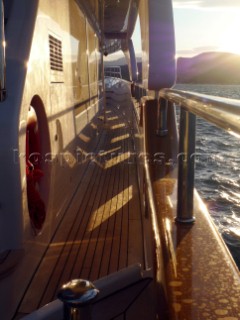 Superyacht walkway at sunset in the Mediterranean