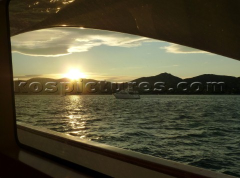 Superyacht anchored at sunset in the Mediterranean