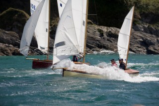 Salcombe Yawls planning and surfing downwind during racing at the Salcombe Regatta Week 2011, Devon, UK