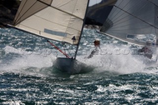 Dinghies planning downwind during racing at the Salcombe Regatta Week 2011, Devon, UK