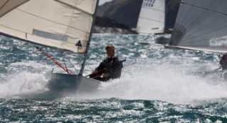 Dinghies planning downwind during racing at the Salcombe Regatta Week 2011, Devon, UK