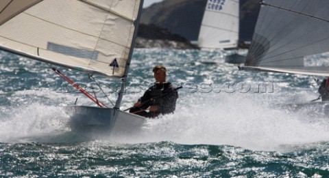 Dinghies planning downwind during racing at the Salcombe Regatta Week 2011 Devon UK