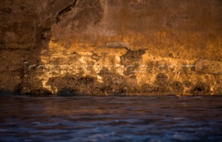 Sea wall at sunset